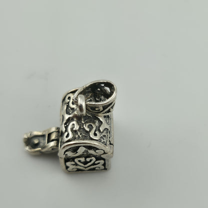 Sterling Silver Pendant Vintage Scroll Treasure Box  .925 Vintage