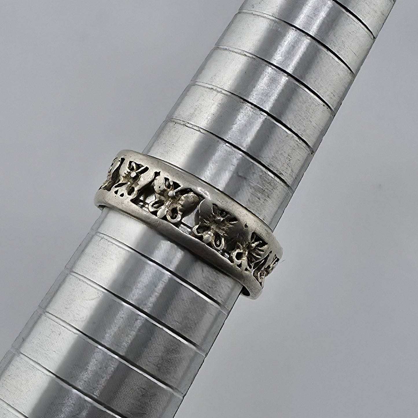 Sterling Silver Rimmed Openwork Butterfly Band Ring 925 Sz: 8