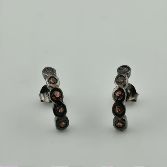 Artisan Handmade Garnet Earrings in 925 Black Sterling Silver Unique Organic