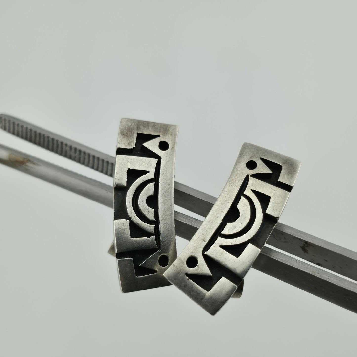 STERLING SILVER Earring ARTISAN MODERNIST Tribal Abstract Vintage Geometric