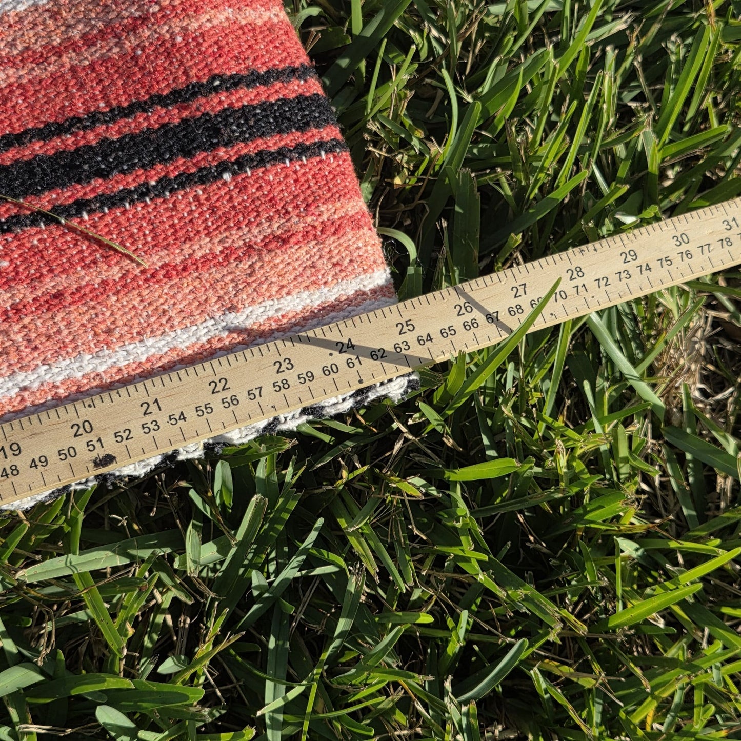 Vintage Sola Mexican Blanket Serape Red Black Throw Stripe Tassel 71 x 25