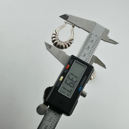 Sterling Silver Earrings Ribbed Latch Hoop Marked 925 Vintage Patina 1.3"