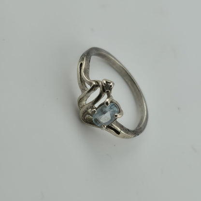 Blue Topaz Ring Sterling Silver 925 Tiny Diamond 9 Vintage