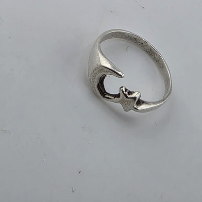 Sterling Silver 925 Crescent Moon Star Islam Symbol Ring Size 6.75