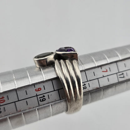 925 Sterling Silver Ring Natural Purple Green Stones Size 8 Chip On Amethyst