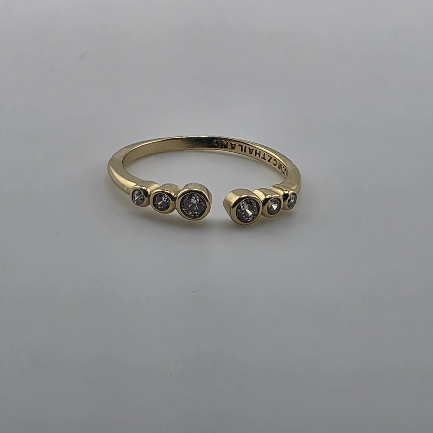 Gold Plated 925 Sterling Silver CZ Adjustable Ring Dainty Stackable Open Band