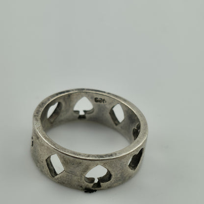 925 Sterling Silver Ring Ace of Spades Hearts Diamonds poker Casino Openwork