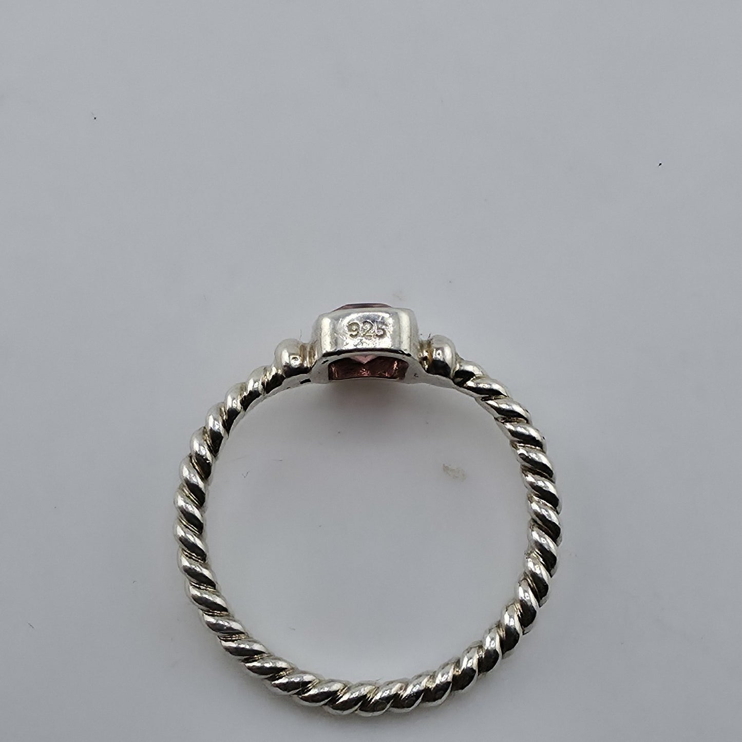 Sterling Silver Ring Pink Stone Rope Band 925 Size 7