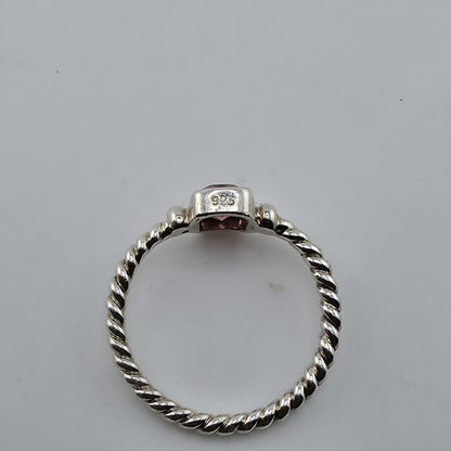 Sterling Silver Ring Pink Stone Rope Band 925 Size 7