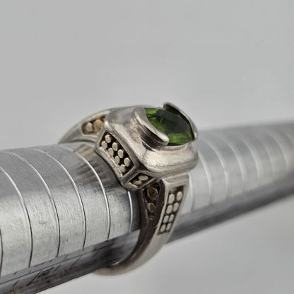 .925 Sterling Silver Ring  Oval Cut  Green Stone Solitaire Vintage Size 6.5