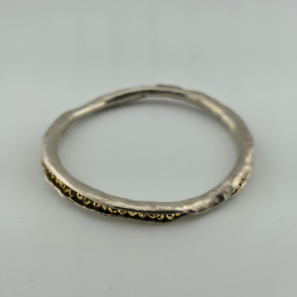 Mashka Antiqued Sterling Silver pod bangle with gold pyrite Size 2.3" Tested