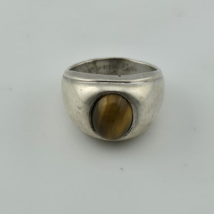 STERLING Silver Ring NATURAL TIGERS EYE Size 8 9gr Chunky Cigar Ring