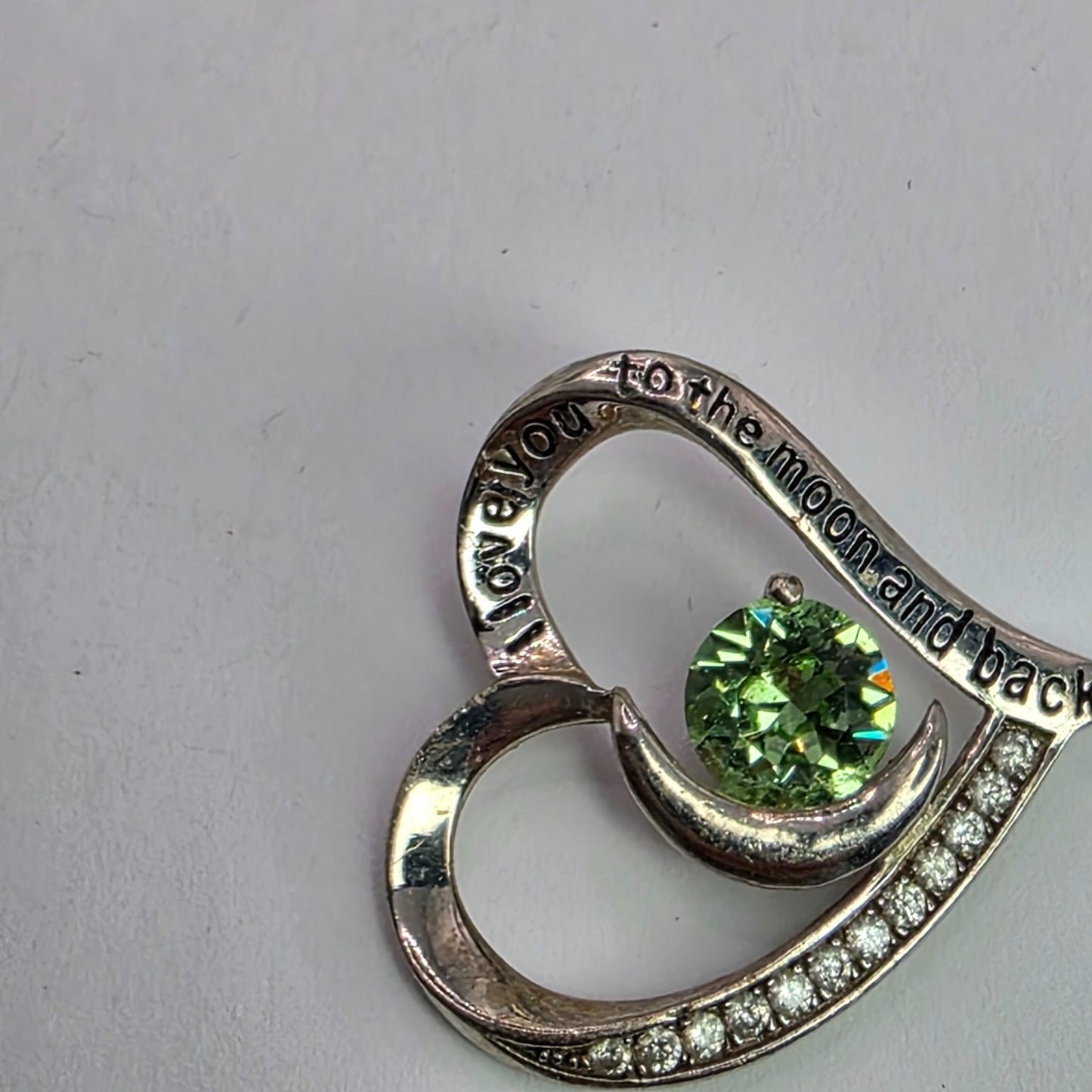 I Love You to The Moon and Back 925 Sterling Silver Heart Pendant CZ August