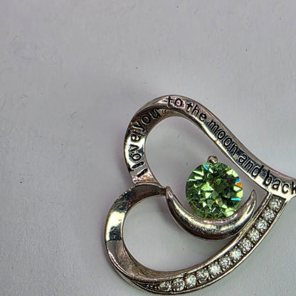 I Love You to The Moon and Back 925 Sterling Silver Heart Pendant CZ August