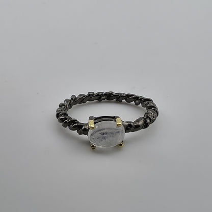 Natural Moonstone Ring Oxidized 925 Sterling Silver Black Vine Band Size 5.5