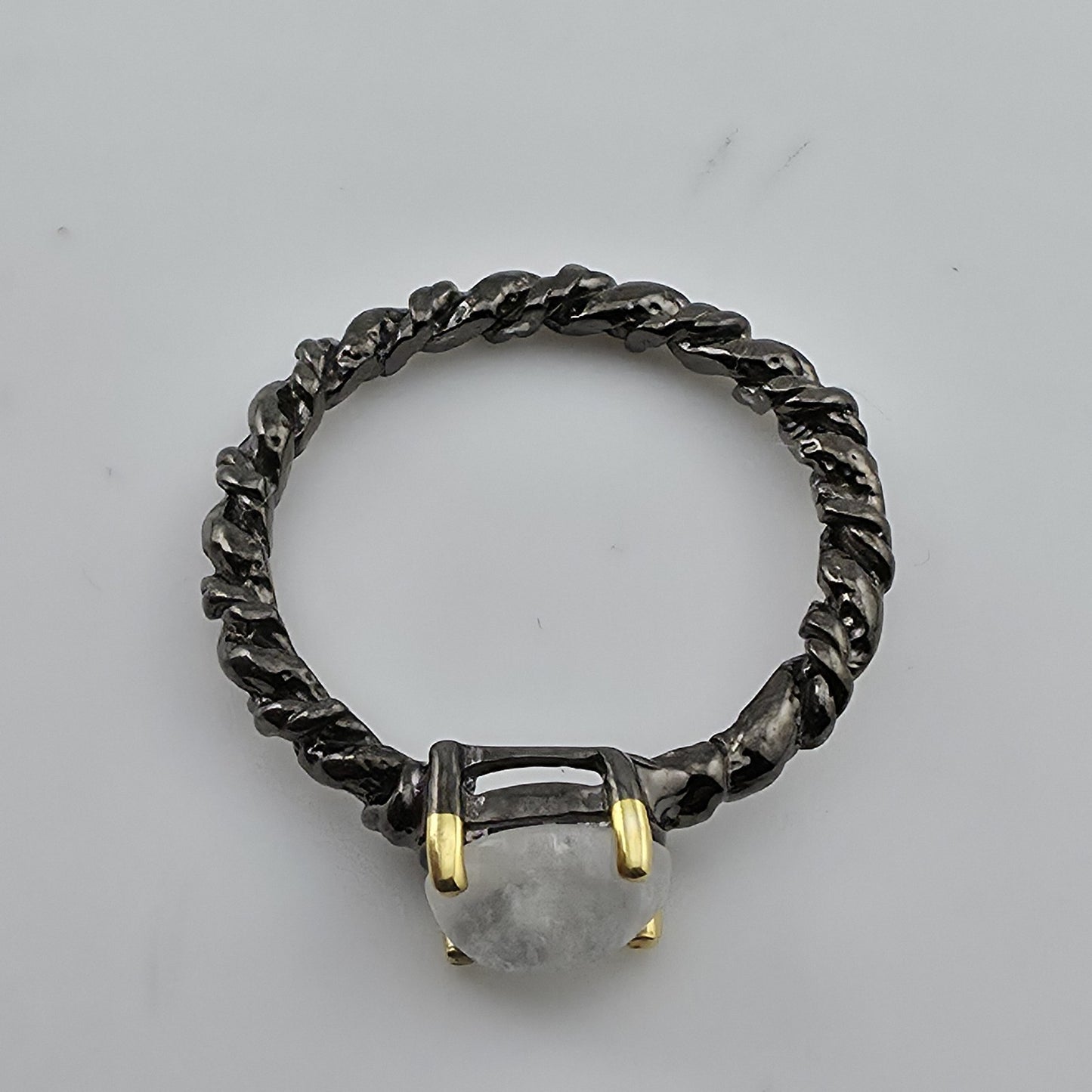 Natural Moonstone Ring Oxidized 925 Sterling Silver Black Vine Band Size 5.5