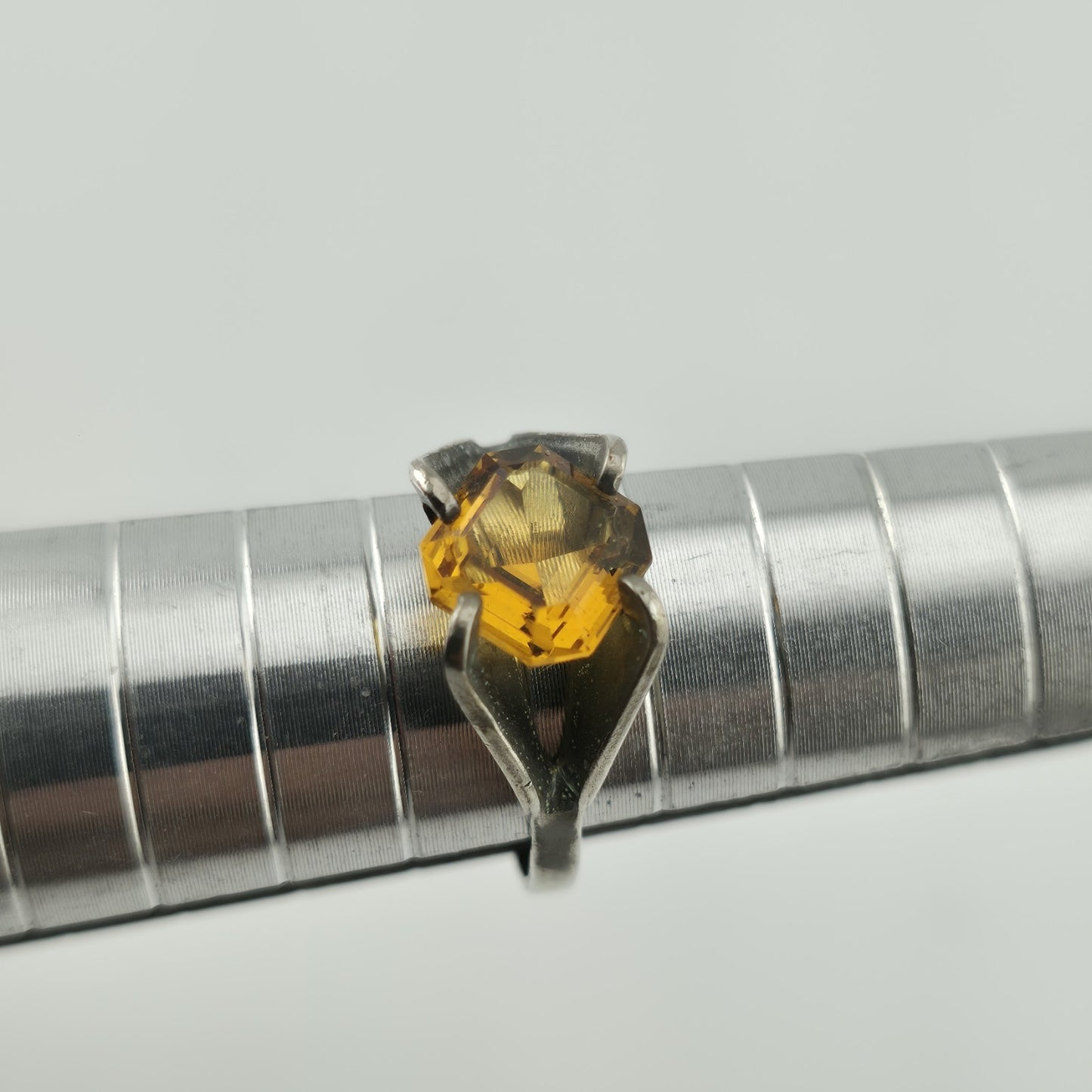 Citrine Quartz Ring 925 Sterling Silver Solitaire Vintage Yellow Stone 4.75