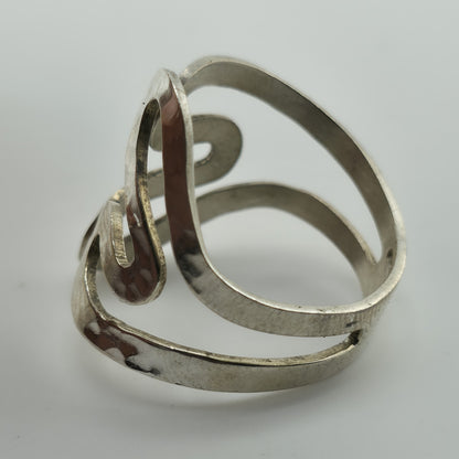 Sterling Silver Open Wrap Ring Abstract Wave Modernist Adjustable 925 Vintage