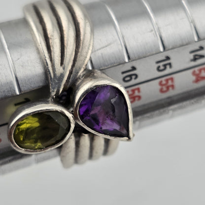 925 Sterling Silver Ring Natural Purple Green Stones Size 8 Chip On Amethyst