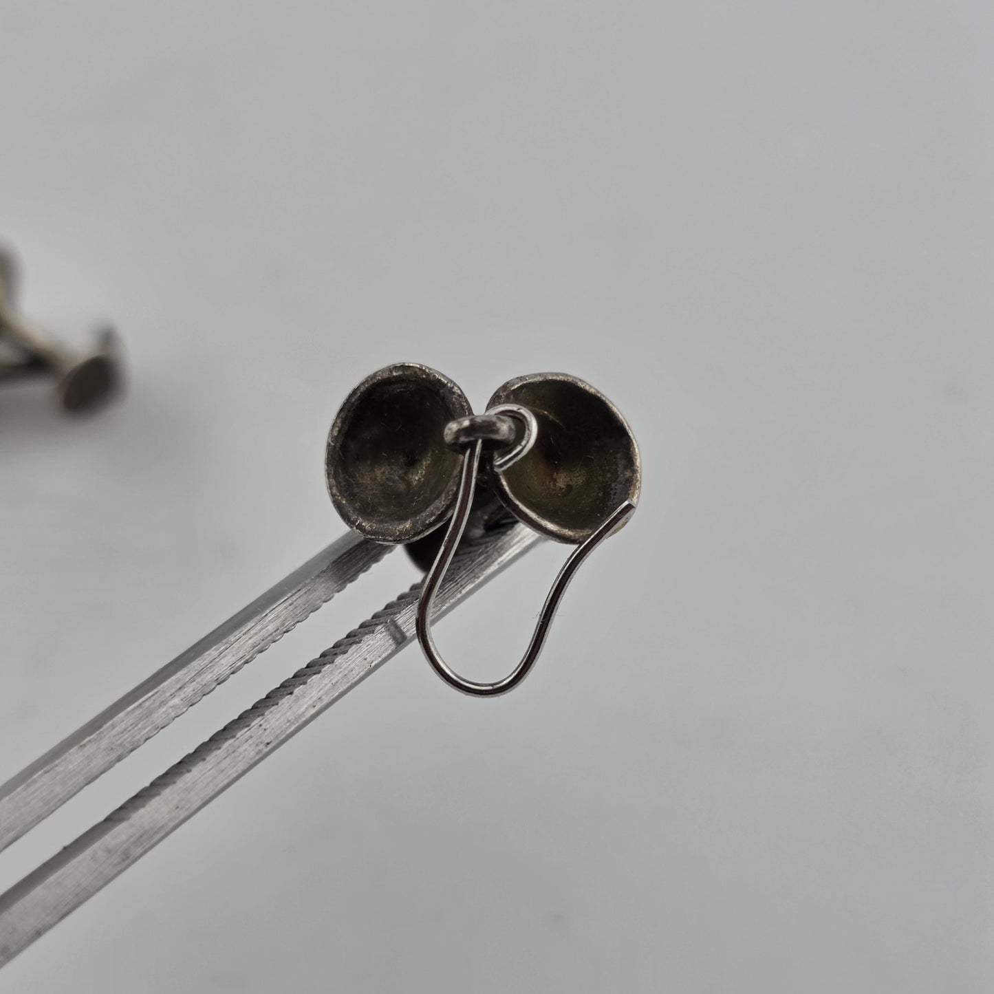 Sterling Silver Earrings 925 Vintage Martini Glass Drop Vintage Patina Signed