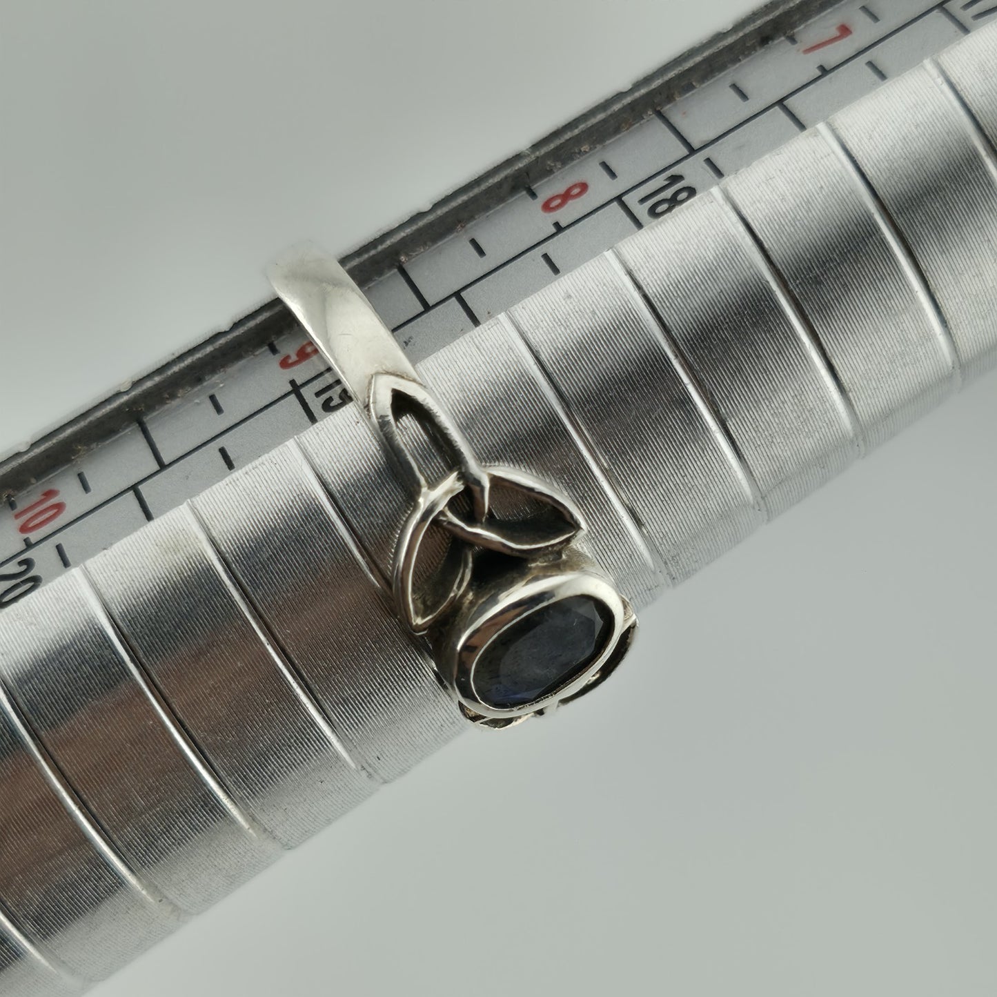 925 Sterling Silver Ring Celtic Trinity Knot Agate Blue Stone Size 8.75