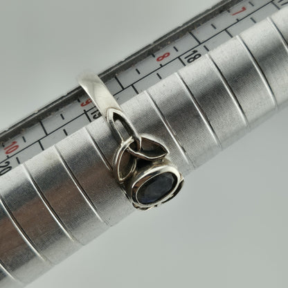 925 Sterling Silver Ring Celtic Trinity Knot Agate Blue Stone Size 8.75