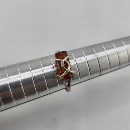 Baltic Amber Sterling Silver Ring Cylindric Stone Geometrical Modernist 6.5