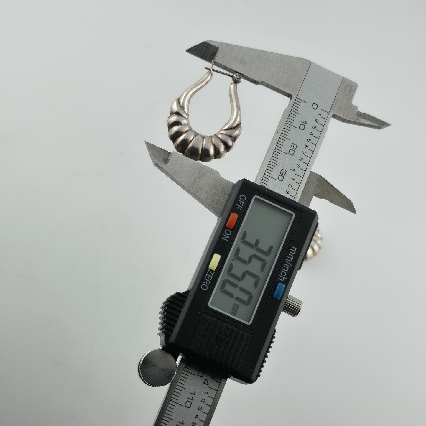 Sterling Silver Earrings Ribbed Latch Hoop Marked 925 Vintage Patina 1.3"