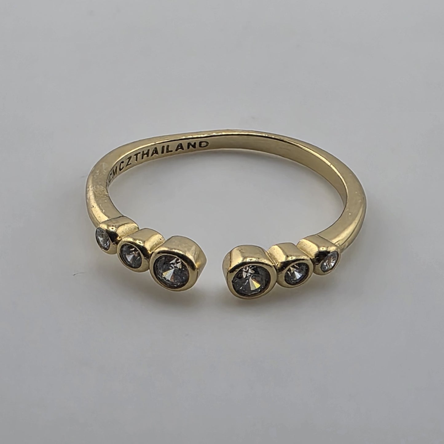 Gold Plated 925 Sterling Silver CZ Adjustable Ring Dainty Stackable Open Band