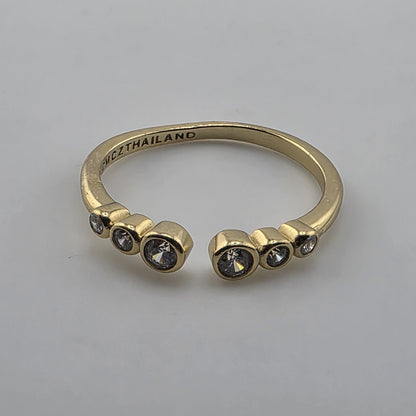 Gold Plated 925 Sterling Silver CZ Adjustable Ring Dainty Stackable Open Band