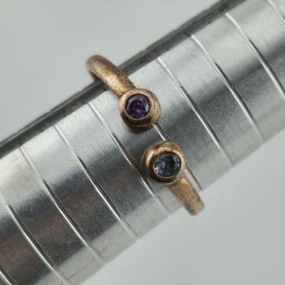 925 Sterling Silver Ring Purple Stones Wrap Open Adjustable