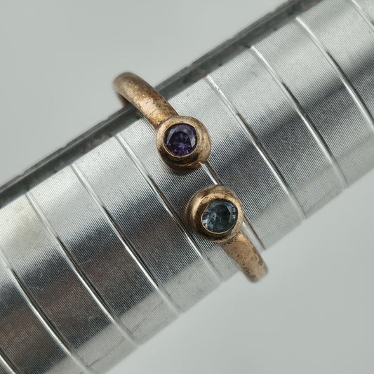 925 Sterling Silver Ring Purple Stones Wrap Open Adjustable