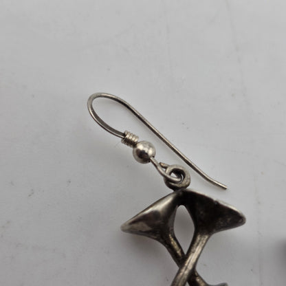Sterling Silver Earrings 925 Vintage Martini Glass Drop Vintage Patina Signed