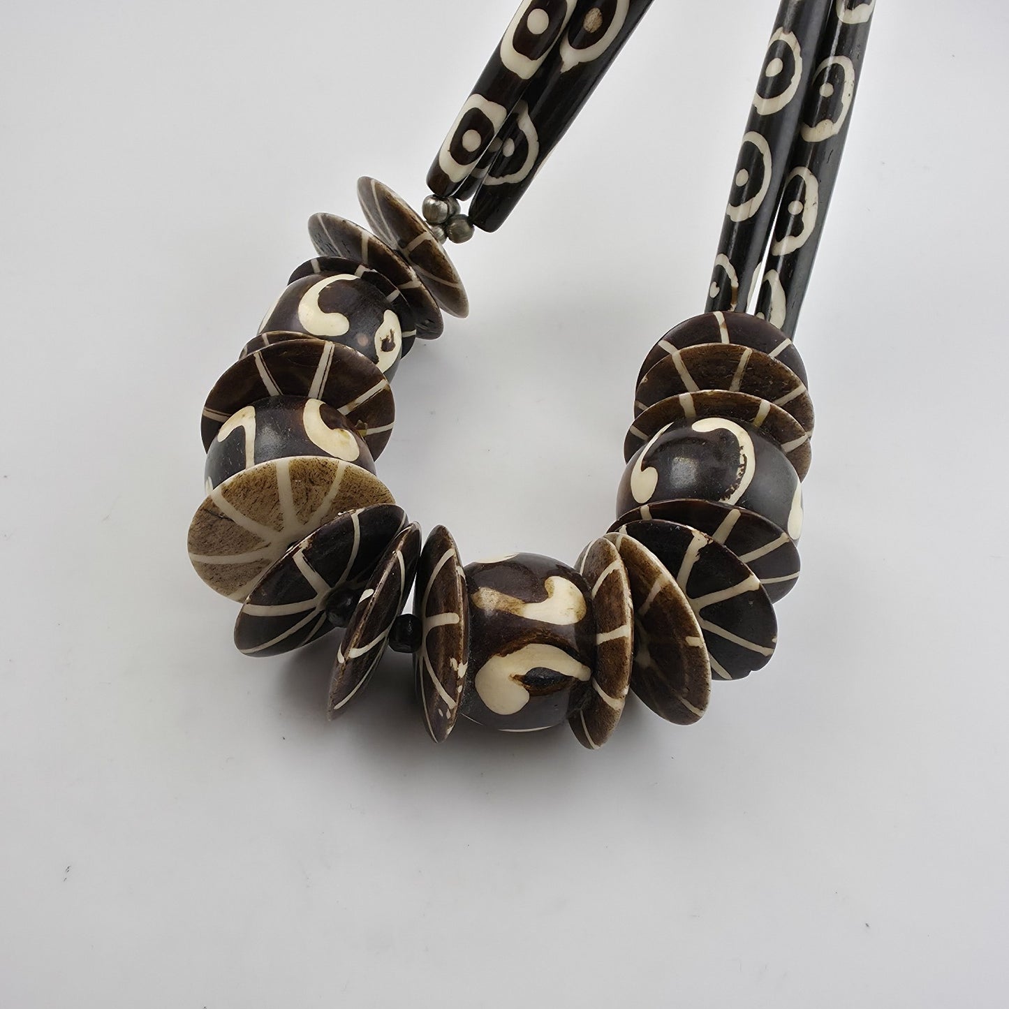 Tribal Necklace Tibetan dZi African Batik Beads Vintage 30in
