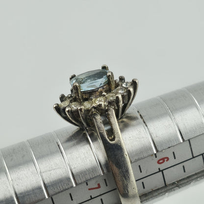 Sterling Silver Ring 925 Blue Topaz White Cz Stones Halo Size 6.75