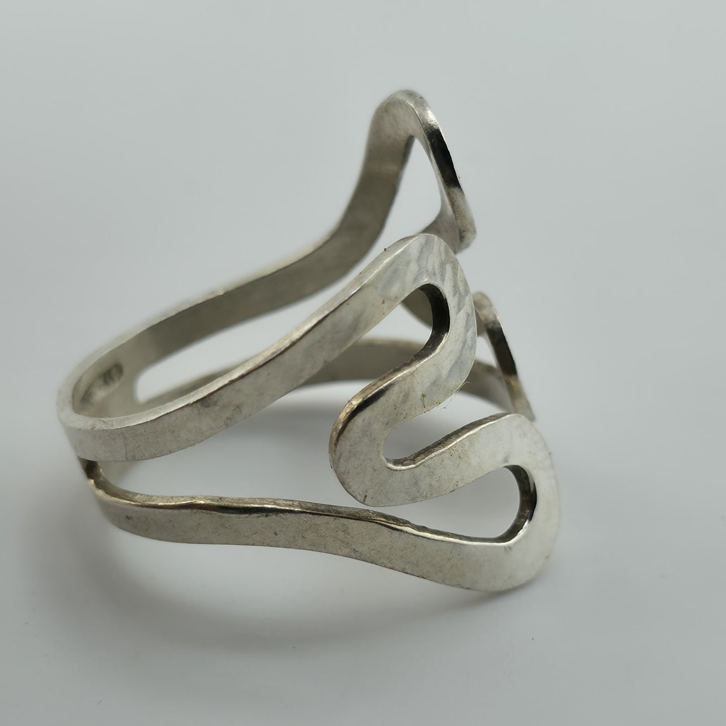 Sterling Silver Open Wrap Ring Abstract Wave Modernist Adjustable 925 Vintage