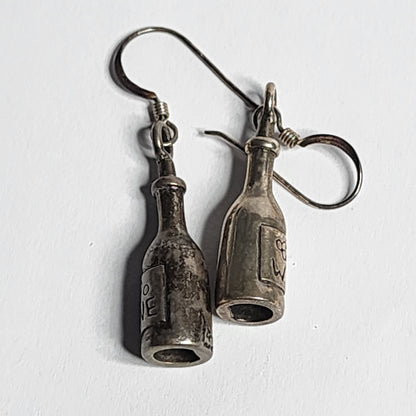 925 Sterling Silver Earrings Wine Bottles Hooks  Tarnish patina Tested