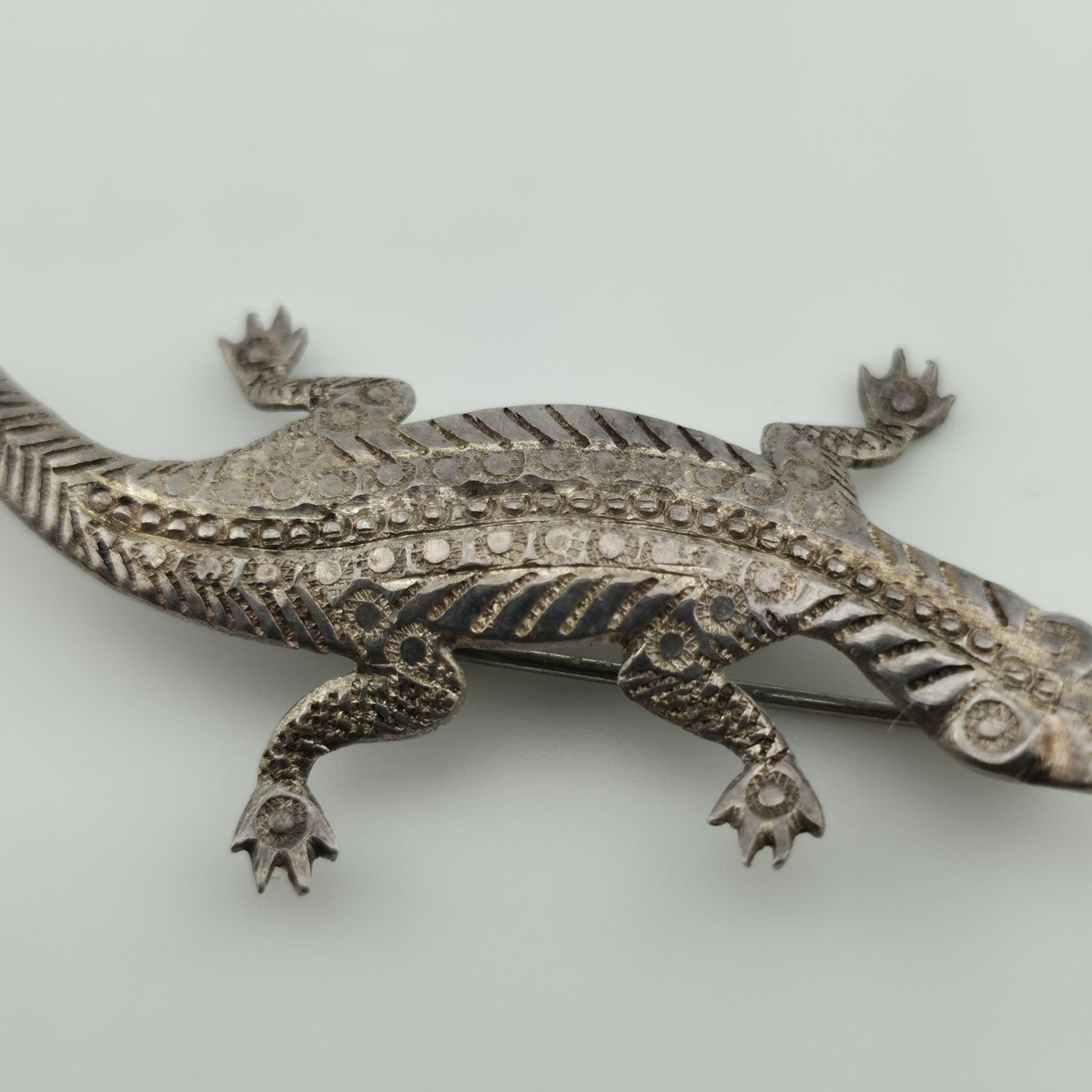 Sterling Silver 925 Lizard Pin Brooch 2.7" Patina Vintage Animal Jewelry