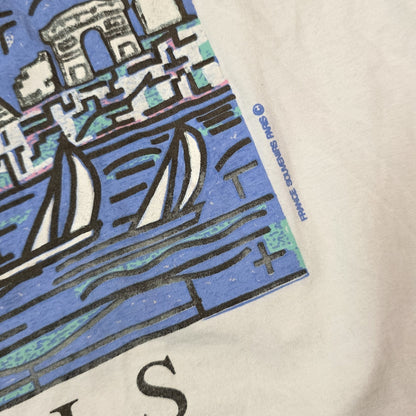 Paris Fran’s Eiffel Tower Art City Shirt Mens Medium White Abstract Vintage