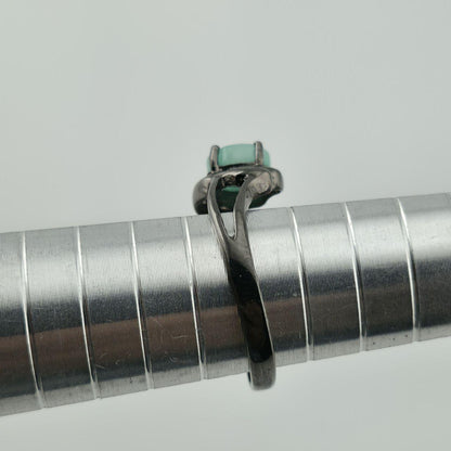 925 Ring Black Sterling Silver Emerald Sz 5.75 Oval...