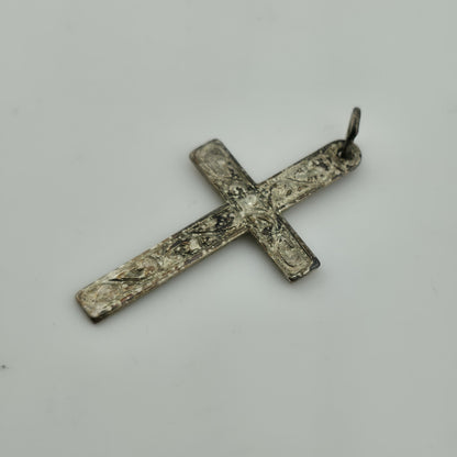 STERLING SILVER CROSS PENDANT ENGRAVED Abstract 925 Christianity Catholic Patina