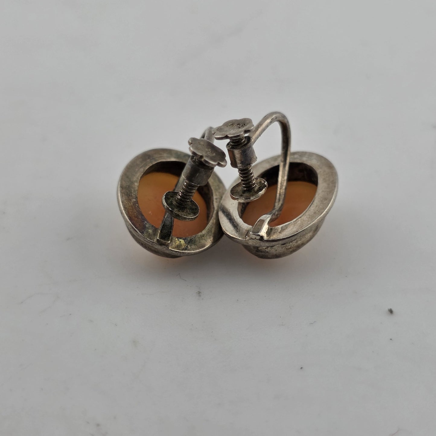 800 Silver  Antique Cameo Screw Back Earrings Vintage European Jewelry