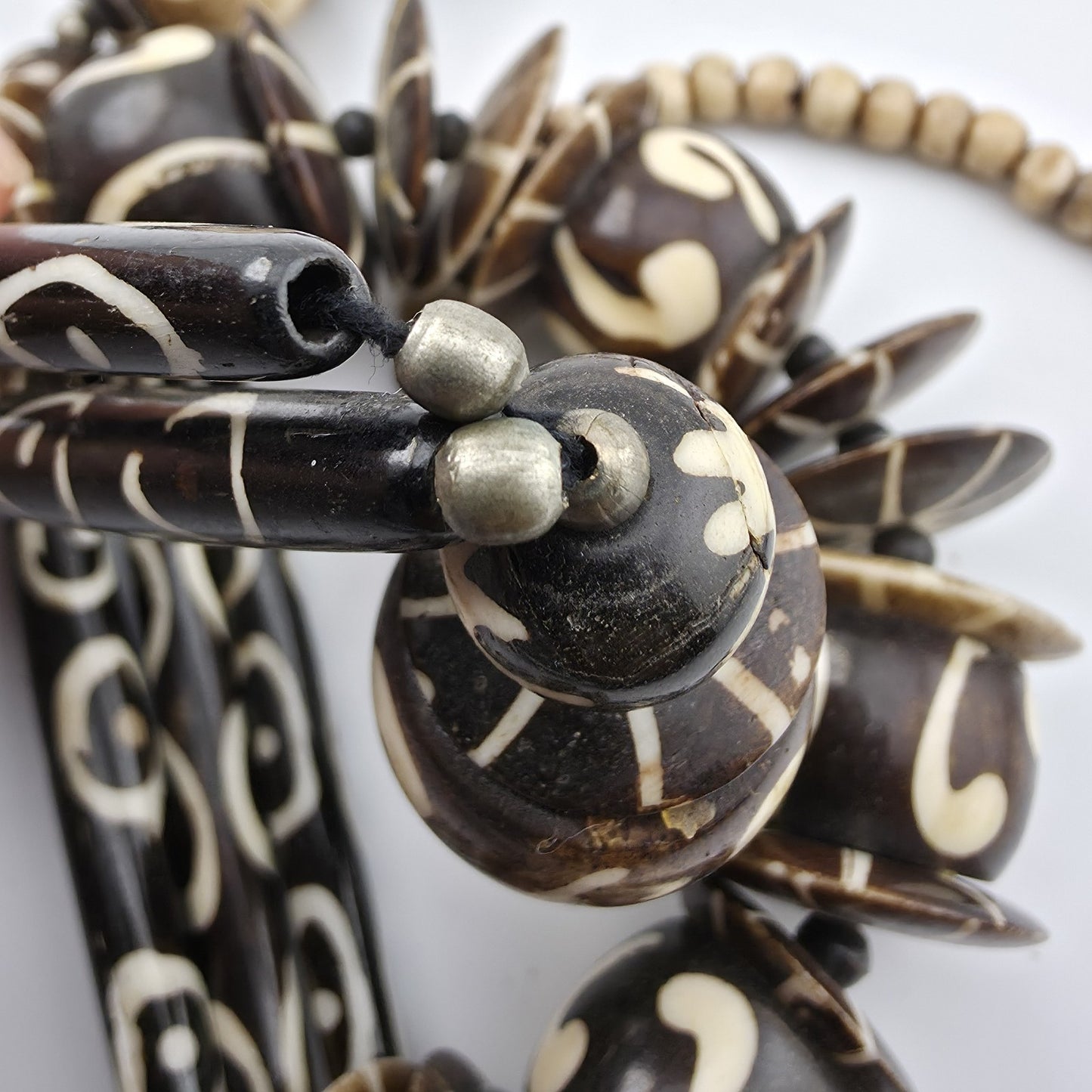 Tribal Necklace Tibetan dZi African Batik Beads Vintage 30in