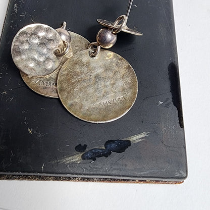 925 Sterling Silver Vintage Earrings Hammers Mexican Dangle Tarnish patina