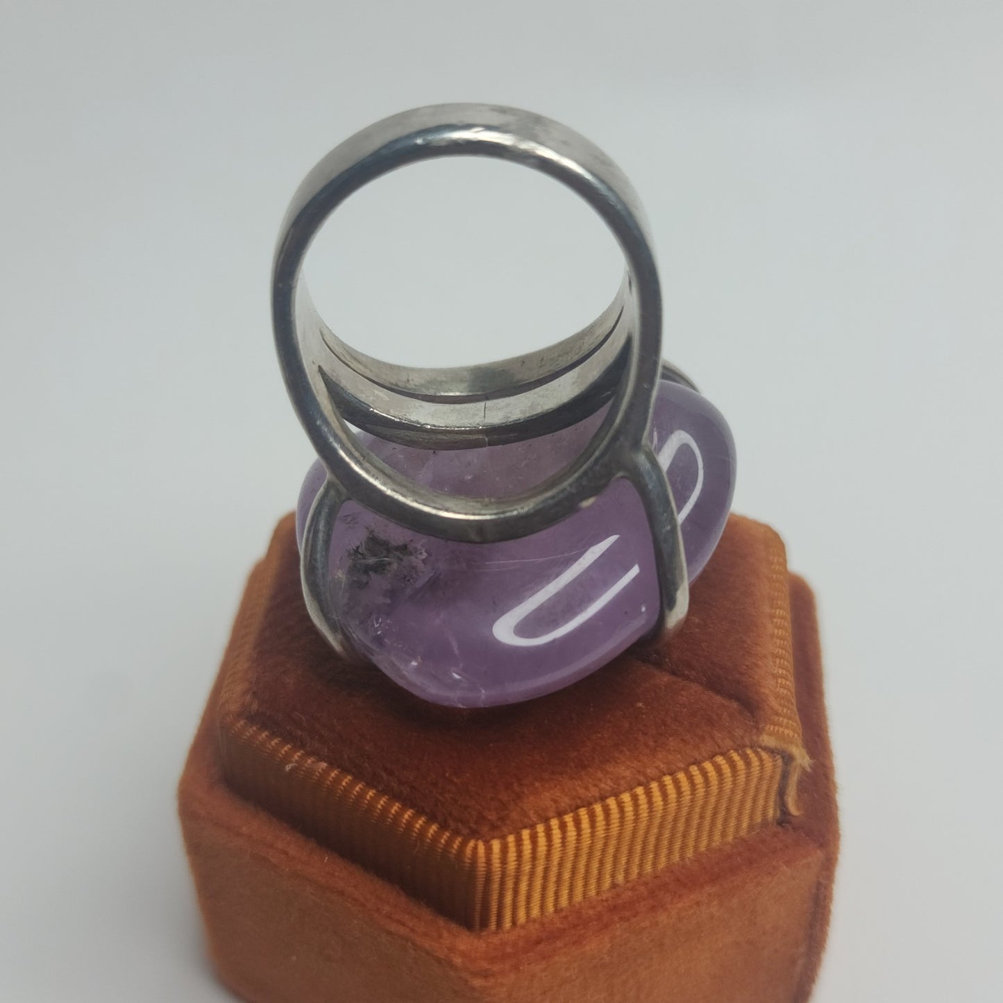 Vintage Bali Amethyst Chunky Ring 950 Silver Modernist Statement Size 9
