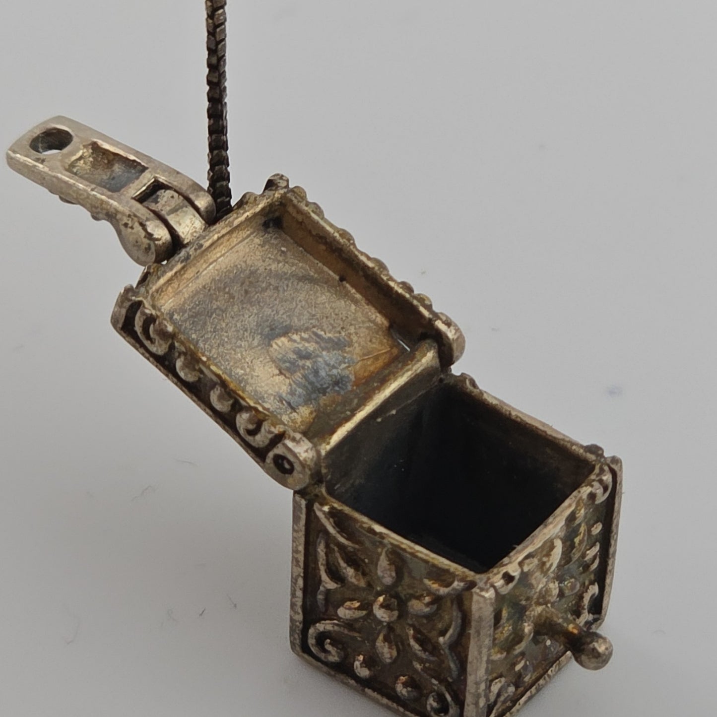 Vintage Sterling Silver Prayer Box Charm Pendant Cross Christian 925 16" Necklac