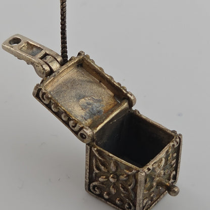Vintage Sterling Silver Prayer Box Charm Pendant Cross Christian 925 16" Necklac