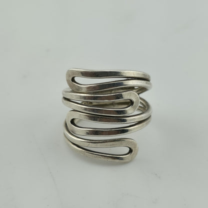 MAZE Ring Sterling Silver Bold MODERN Abstract Loop Wide Art Deco 925 Size 8