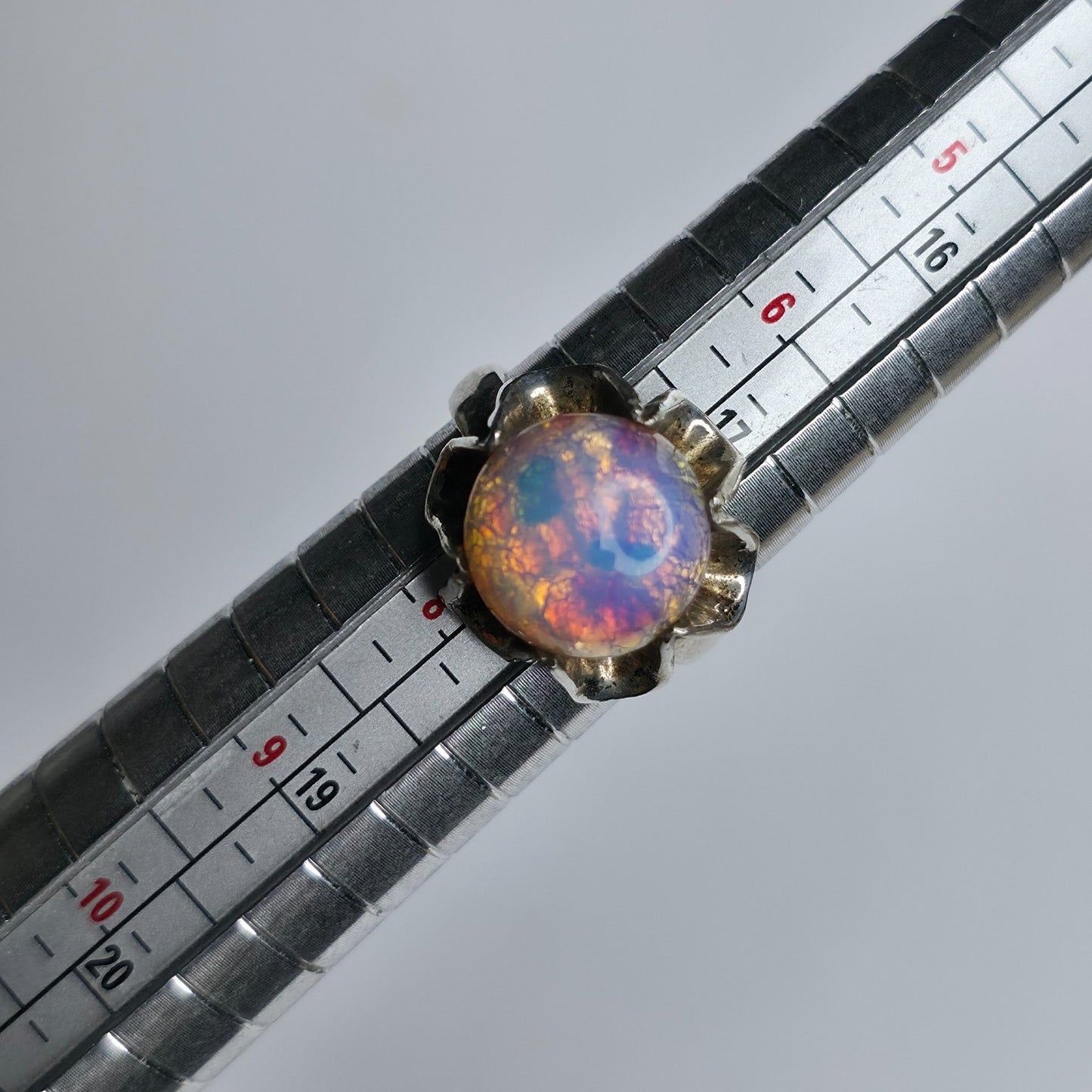 Mexican Fire Opal 925 Sterling Silver Belcher Ring Sz 7.25 Vintage Boho Jewelry
