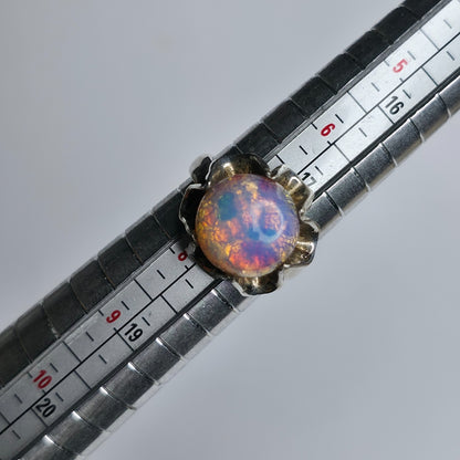 Mexican Fire Opal 925 Sterling Silver Belcher Ring Sz 7.25 Vintage Boho Jewelry